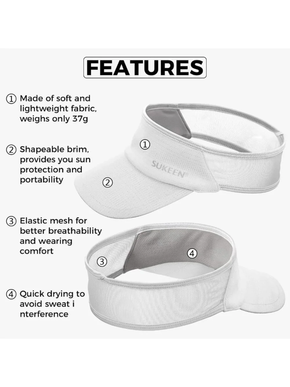 Lightweight Packable Sports Visor Hat for Golf, Tennis & Running - 2 Pack